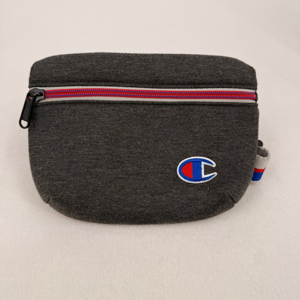 Champion Heather Grey Jersey Waist Bag Fanny Pack Striped Strap Athletic Pouch